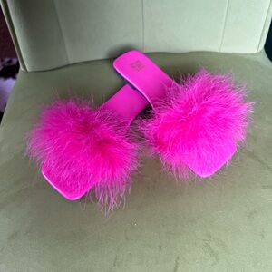 Pink Fuzzy Slide Sandals